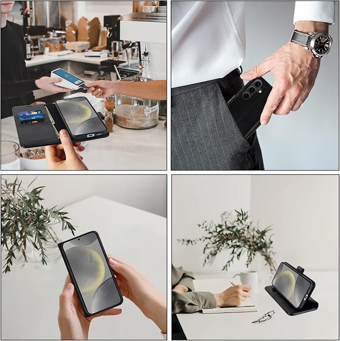 MONASAY Wallet Case Fit for Samsung Galaxy S24 5G, [Lens & Glass Screen Protector Included] [RFID Blocking] Flip Folio Leather Cell Phone Cover with Credit Card Holder, 6.2 inch, Black