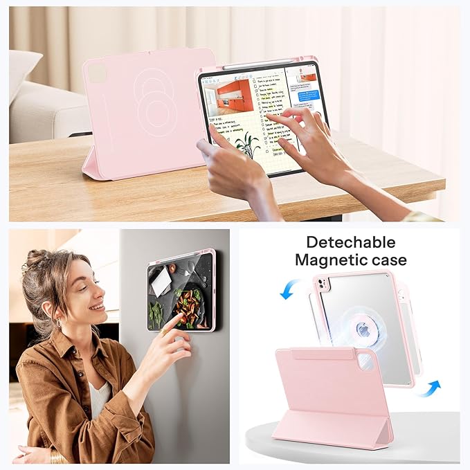 SPARIN Case for iPad Pro 13 inch 2024-M4 with Pencil Holder, Detachable Magnetic Hybrid Protective Cover, Portrait/Landscape Stand, Durable Protection, Auto Wake/Sleep -Pink