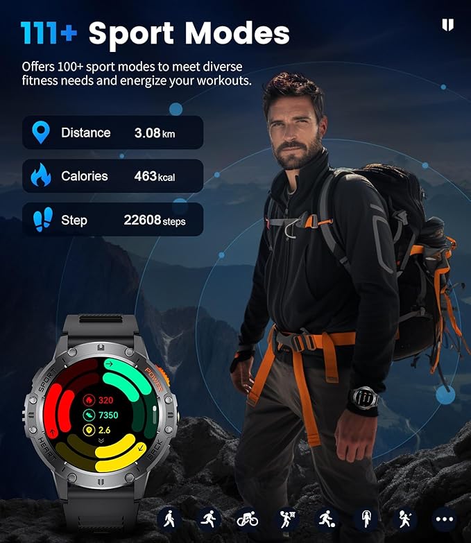 LIGE Military Smart Watches for Men(Answer/Make Call) - 3 Straps,1.43" HD AMOLED Upgraded Outdor 530mAh Sports Smartwatch with Flashlight/Heart Rate/Sleep Monitor/IP68, Fitness Tracker for Android iOS