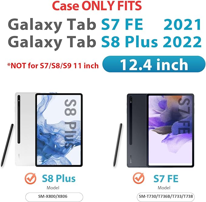 HXCASEAC Case for Samsung Galaxy Tab S7 FE 5G 12.4 inch, Protective with Screen Protector/Hand Strap/S Pen Holder, Heavy Duty Design for Samsung Galaxy S7 FE Tablet Case - Orange