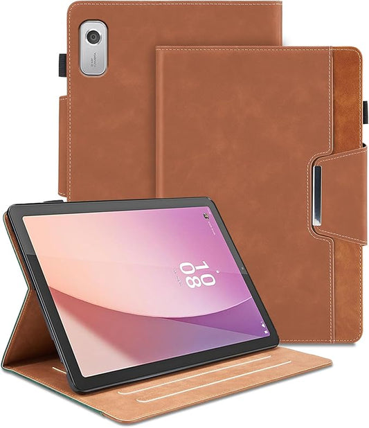 Case for Lenovo Tab M9 9 Inch 2023(TB-310FU)/Nook 9 inch Lenovo Tablet (2024) - Multi-Angle Viewing Stand Cover with Pocket and Magnetic Clasp, PU Leather Business Folio Protective Case, Brown