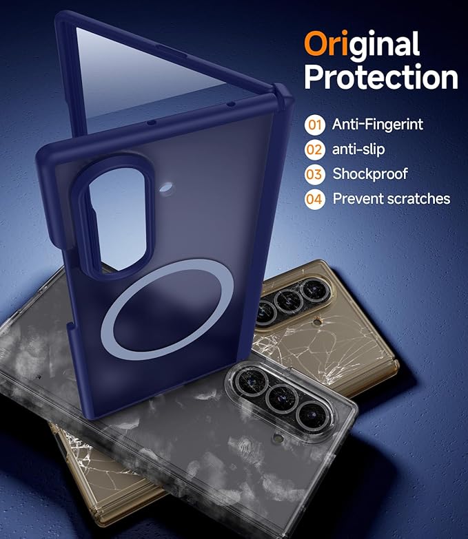 for Samsung Galaxy-Z-Fold-7 Magnetic Case: Compatible with Magsafe & Built-in Hinge Protection & HD Screen Protector - Lightweight Durable Translucent Matte Phone Cover for Z Fold7 5G 2025 (Blue)
