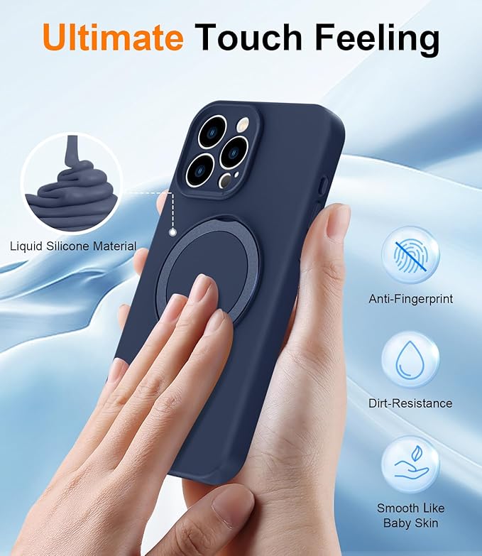 ZHK Liquid Silicone Designed for iPhone 15 pro max Case with Magnet Stand, [Precise Camera Lens Protection][Mil-Grade Drop Shockproof][Soft Anti-Scratch Microfiber Lining] Slim Fit Cover, Navy Blue