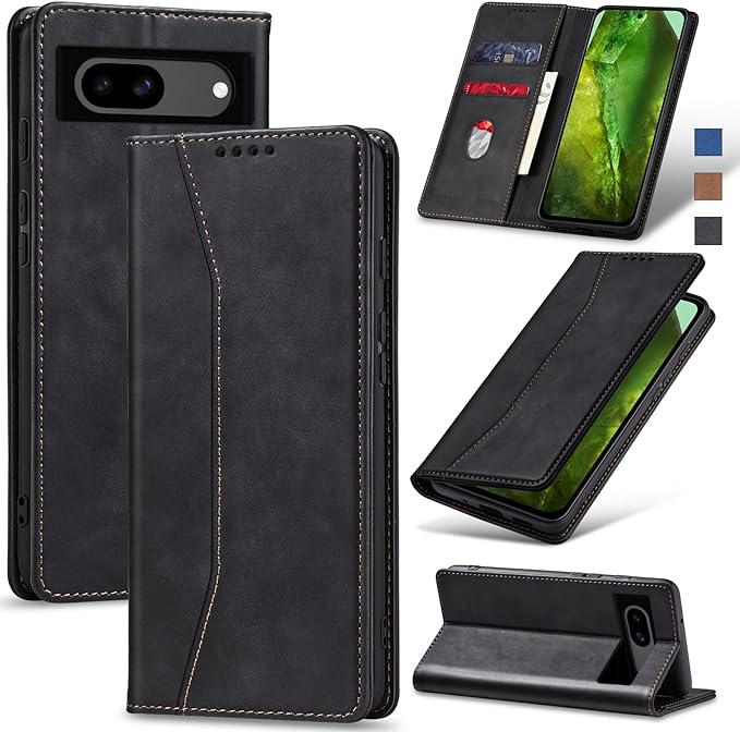 Jasonyu Flip Wallet Case for Google Pixel 8A,Leather Magnetic Folio Cover with Card Holder,Kickstand - TPU Shockproof Durable Protective Phone Case,Black