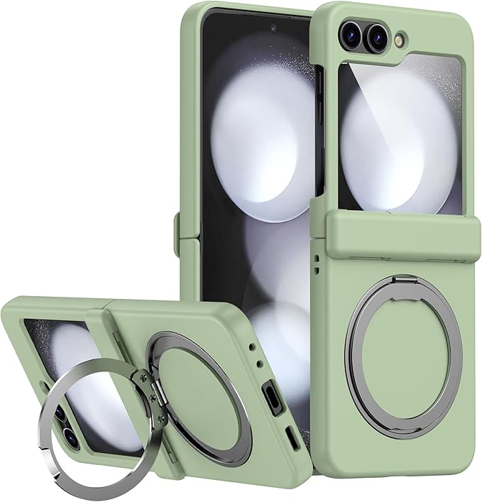 Magnetic Case for Samsung Galaxy Z Flip 5 Compatible with Magsafe, Built-in Kickstand & TPU Hinge Protection Flip 5 Case, Matte PC Cover Ultra Shockproof Phone Case for Z Flip5 (Light Green)
