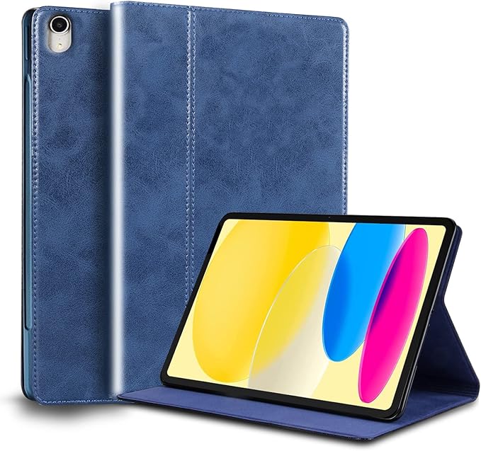 for Ipad (A16) 11th Gen 11 inch 2025 and Ipad 10th Gen 10.9 inch Case 2022 Genuine Leather Cover Protective Shell,Auto Wake/Sleep.Dark Blue