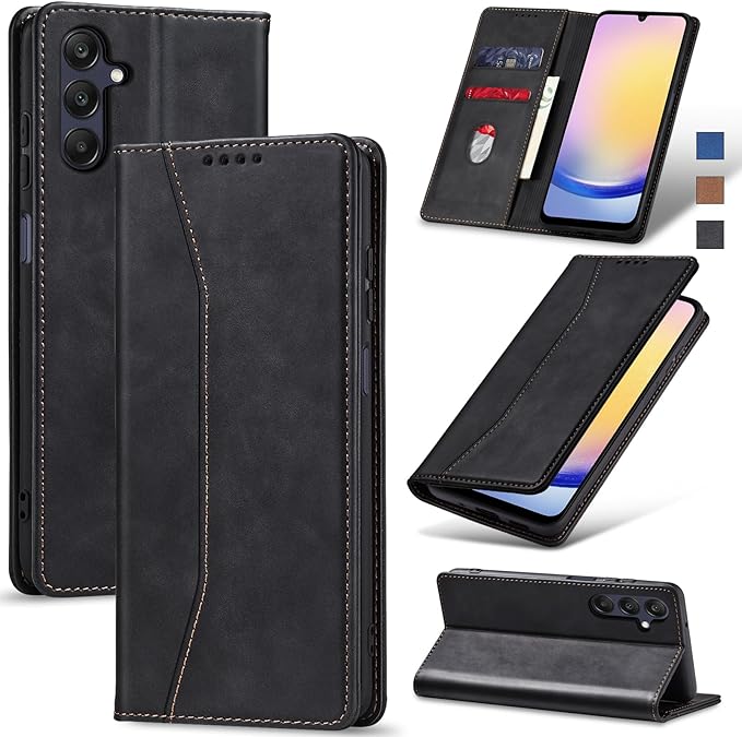 Jasonyu Flip Wallet Case for Samsung Galaxy A25 5G,Leather Magnetic Folio Cover with Card Holder,Kickstand - TPU Shockproof Durable Protective Phone Case,Black
