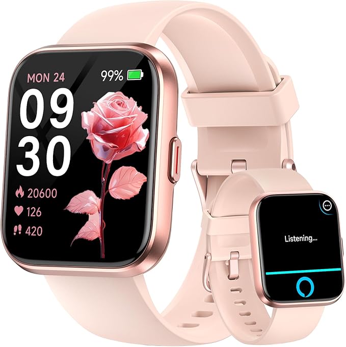Fitpolo Smart Watches for Women Android iPhone, 1.8'' Women Smartwatch with Alexa Built-in, Bluetooth Calls, IP68 Waterproof, 7 Days Battery, Heart Rate/Sleep/SpO2 Monitor, 110 Sports Mode