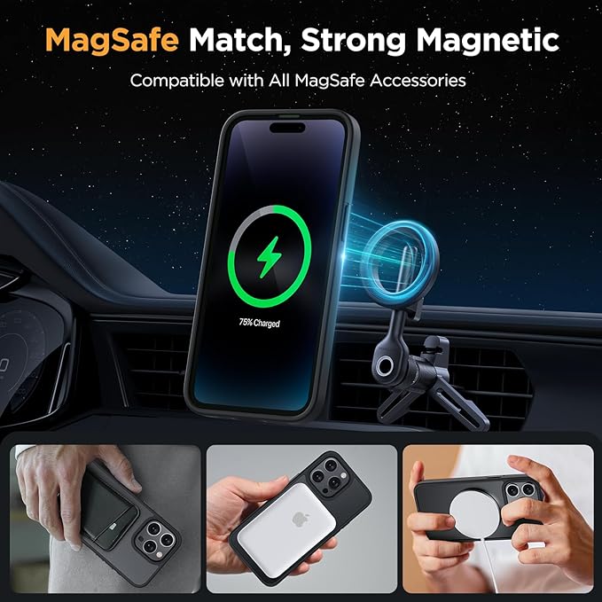 Miracase Magnetic for iPhone 14 Pro Max Case 6.7 inch (Compatible with MagSafe)（with 2X Screen Protectors） Military-Grade Protection, Anti-Fingerprint Translucent Matte Phone Case Cover, Black