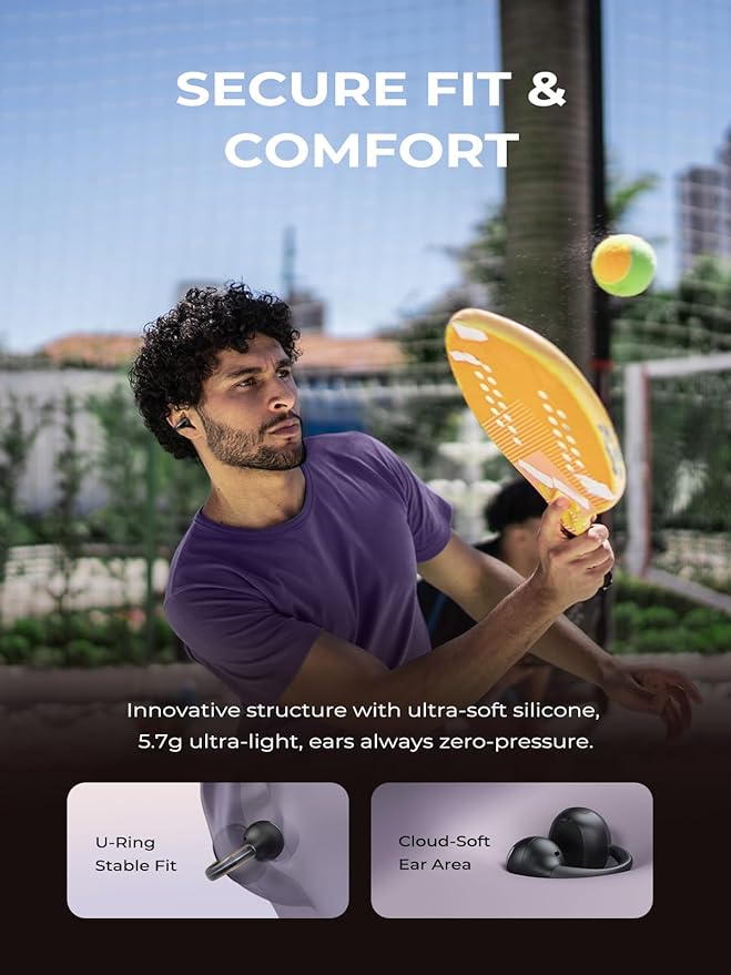 Open Ear Earbuds, Bluetooth 5.4 AI Music Generator Bone Conduction Clip On Headphones with 4 Mics Clear Calls, Ultra-Light 5.7g Comfort, 30H Hi-Fi Stereo Playtime, IPX6 Fit Sports, Black