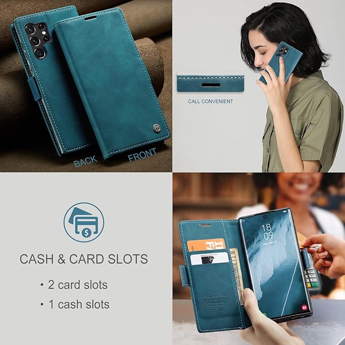 SINIANL for Samsung Galaxy S24 Ultra Case Wallet, Leather Book Folding Flip Cover with Kickstand Card Holders Slots Leather Case for Galaxy S24 Ultra Blue