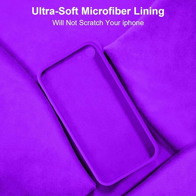 Vooii for iPhone SE Case 2022/3rd/2020,iPhone 8/7 Case, Upgraded Liquid Silicone with [Flat Edges] [Camera Protection] [Soft Anti-Scratch Microfiber Lining] Phone Case for iPhone SE - Neon Purple