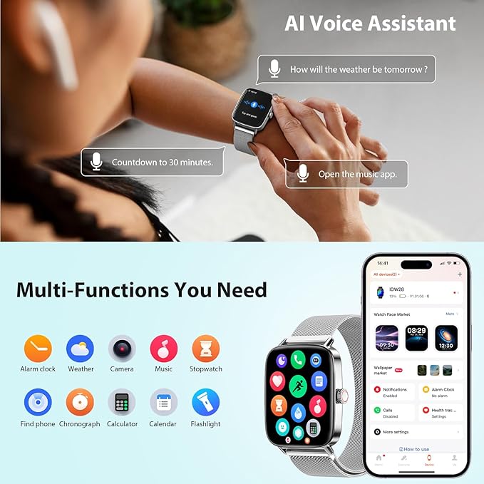 Smart Watch for Women Men, 2025 New Smartwatch (Answer/Make Call) for iPhone/Android, 1.85" HD Dynamic Dial Fitness Tracker with 110+ Sport Modes, Sleep/Health Monitor, IP68 Waterproof, Silver