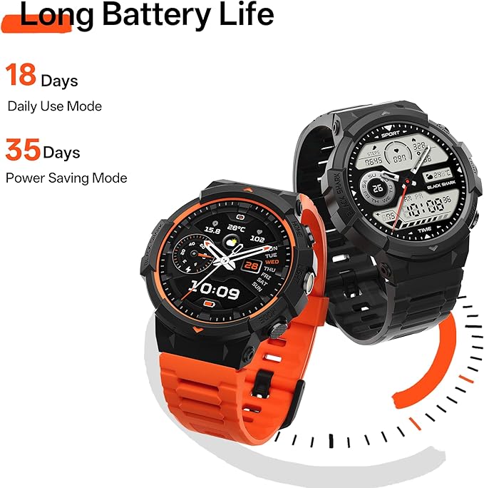 Black Shark GS3 Sport Smartwatch, 1.43" AMOLED Display, ENC Bluetooth Call, 18-Day Battery Life, 50m Water Resistance, GPS, Fitness Tracker, 120+ Sports Modes, Health Monitoring, Lava Black