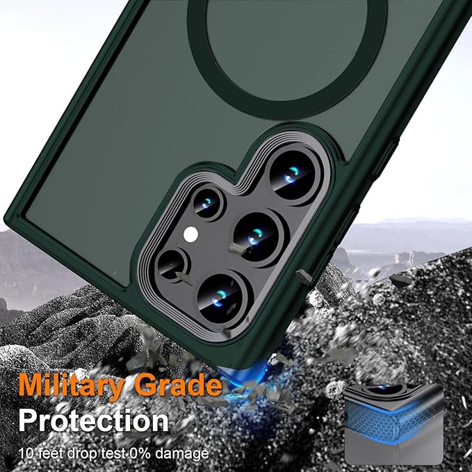Magnetic for Samsung Galaxy S24 Ultra Case,[Compatible with Magsafe][Military Grade Shockproof][Slim&Tough] Translucent Matte Feeling Protective S24 Ultra Case, Green
