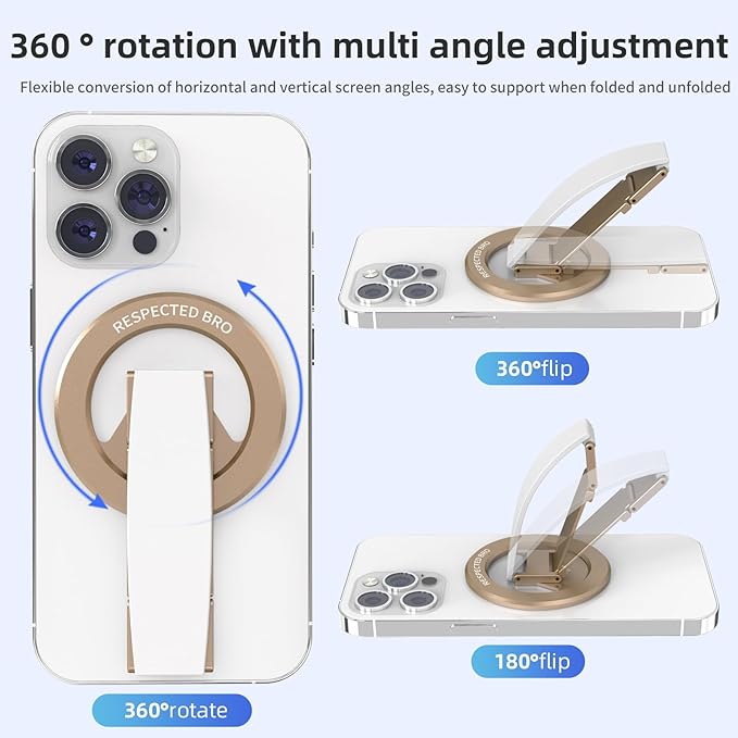 Magnetic-Phone-Grip-Stand, Magnetic Phone Ring Holder Kickstand with Silicone Finger Strap, Compatibility for iPhones, Androids, and More (White)