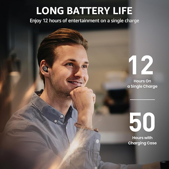 TOZO T6 Wireless Earbuds, IPX8 Waterproof Ear Buds, Stereo Bass Sound Bluetooth 5.3 Headphones in Ear, 50 Hours Playtime Earphones, Wireless Charging Case, Custom 32 EQ via APP