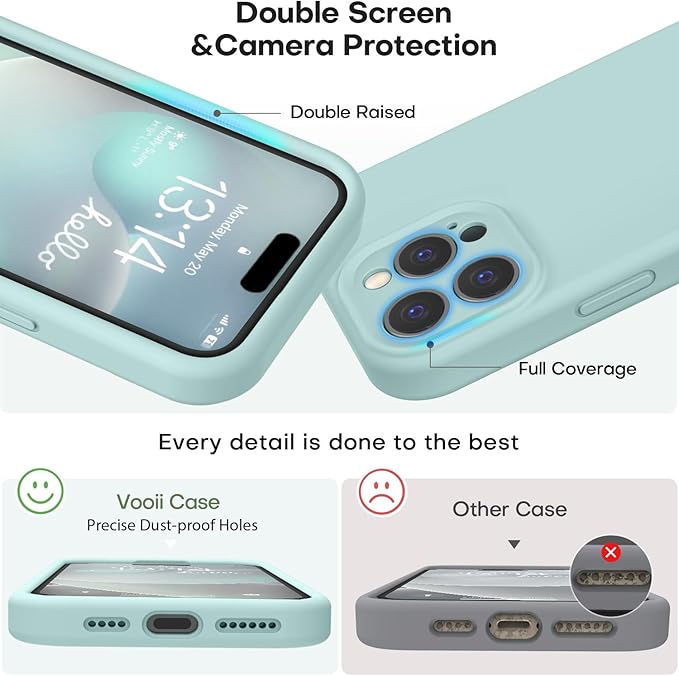 Vooii Compatible with iPhone 16 Pro Case, Liquid Silicone Upgrade [Camera Protection] [Soft Anti-Scratch Microfiber Lining] Shockproof Phone Case for iPhone 16 Pro 6.3 inch - Mint
