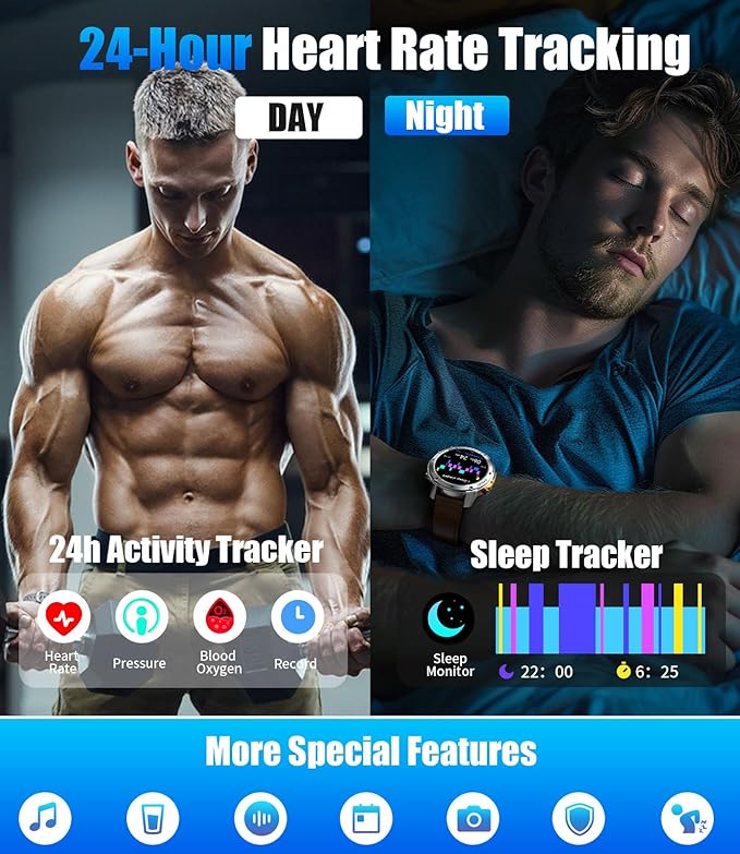 GPS Smart Watch for Men(Answer/Make Call),6 Satellite Positioning/Compass,50M Waterproof,500mAh Extra-large battery,1.43" AMOLED,170 Fitness Sports Modes/Heart Rate/SpO2/Blood Pressure for Android iOS