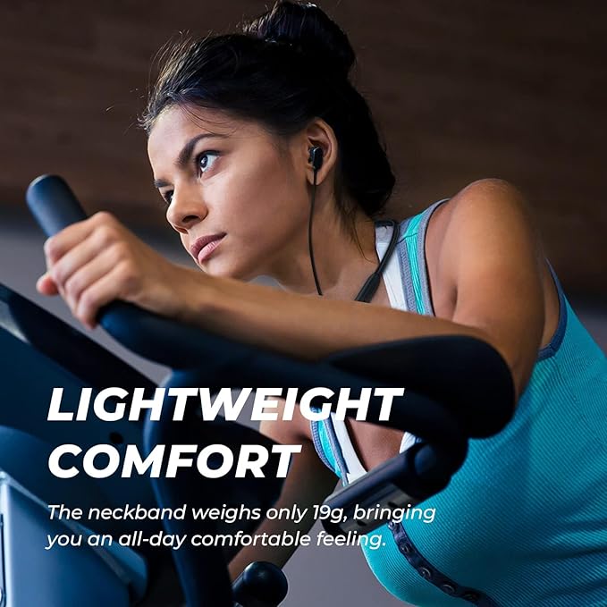 N18 Neckband Bluetooth Earbuds, Wireless Bluetooth 5.2 Headphones with Microphone, Ultra-Lightweight Comfort, IPX7 Waterproof, Deep Bass Strong Beat, 20H Playtime, Magnetic Earphones (Black)