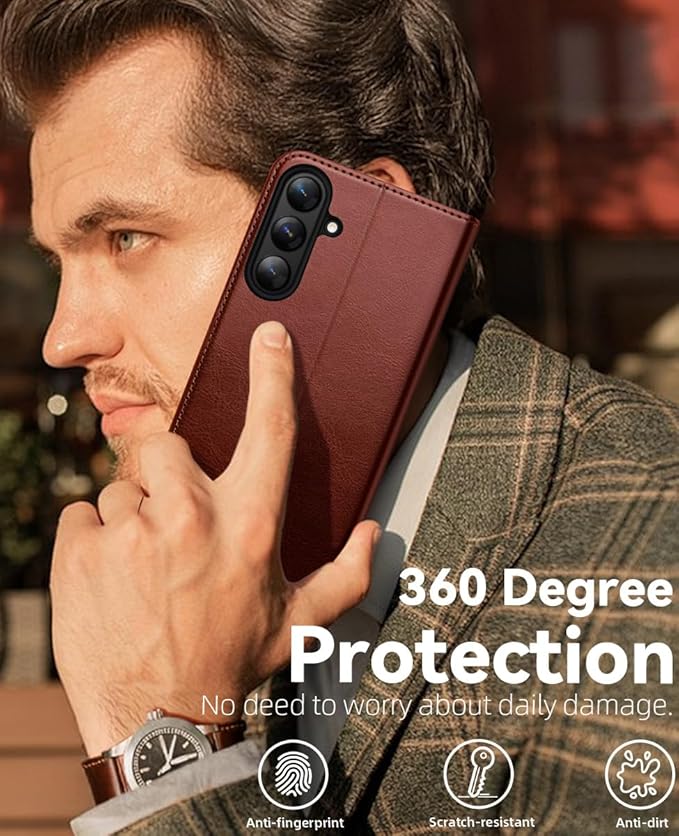 OCASE Compatible with Galaxy S25 Wallet Case, PU Leather Flip Folio Case with Card Holders RFID Blocking Kickstand [Shockproof TPU Inner Shell] Protective Phone Cover 6.2 Inch 2025, Dark Brown