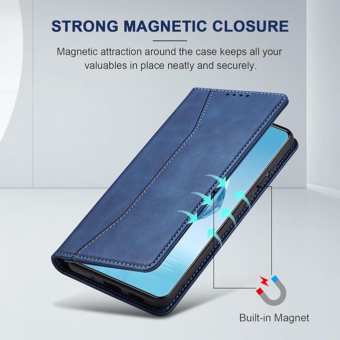Jasonyu Flip Wallet Case for OnePlus 12R,Leather Magnetic Folio Cover with Card Holder,Kickstand - TPU Shockproof Durable Protective Phone Case,Blue
