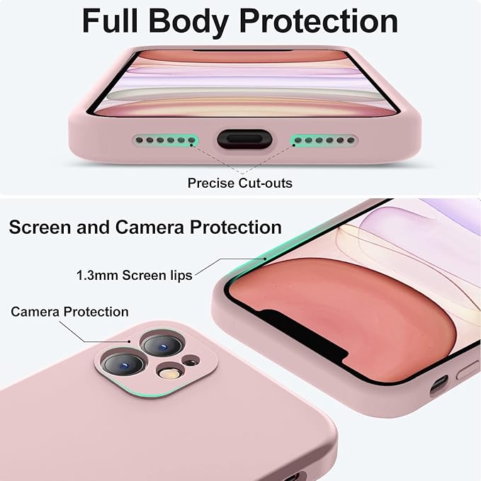 Vooii Compatible with iPhone 11 Case, Upgraded Liquid Silicone with [Flat Edges] [Camera Protection] [Soft Anti-Scratch Microfiber Lining] Phone Case for iPhone 11 6.1 inch - Sand Pink
