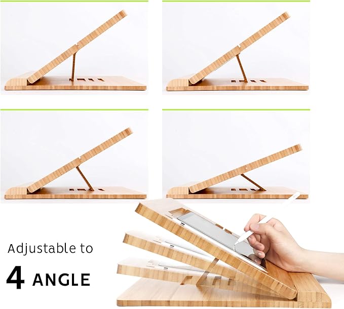 ELETIUO Tablet Desktop Stand Height Adjustable,Foldable Bamboo Drawing Ipad Holder,Multi-Angle Portable Stand Organizer,Compatible with 12.9 inch ipad pro 3rd/4th Gen