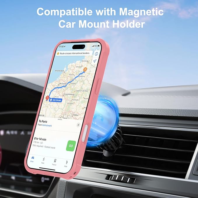 Compatible with iPhone 17 Pro Max Case with Invisible Magnetic Ring Stand [Compatible with Magnetic] [Military Drop Protection] Shockproof Slim Hard Back Soft Edge Case 6.9 Inch, Pink