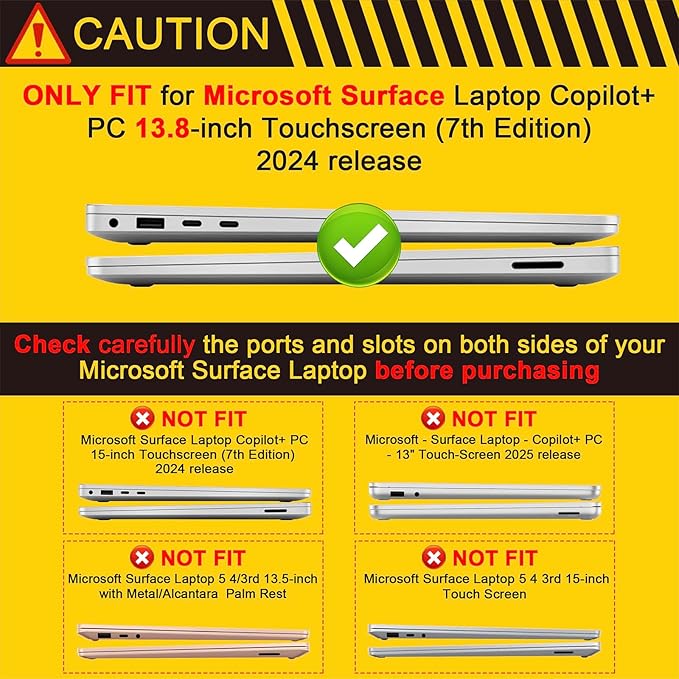 Batianda Heavy Duty Case for 13.8 inch Microsoft Surface Laptop 2024 (7th Edition) with Fold Kickstand Includes Keyboard Cover Screen Protector - Shockproof Stylish & Durable Protective Cover, Grey