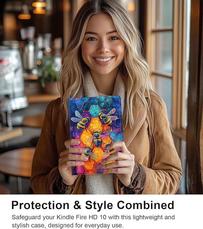 Case for Samsung Galaxy Tab A9 8.7-Inch 2023, Slim PU Leather Stand Cover with Auto Wake/Sleep, Multi-Angle Viewing & Shockproof, Illustration of Bees