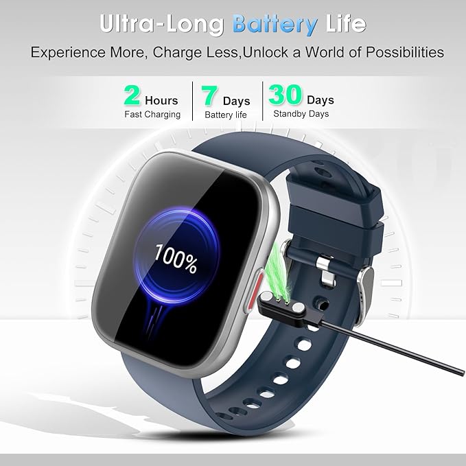 Smart Watch for Men Women Bluetooth Call, 1.85" HD Touch Screen Fitness Watch with Sleep Heart Rate Monitor, 112+ Sports Modes, IP68 Waterproof Activity Trackers for Android iOS, Blue