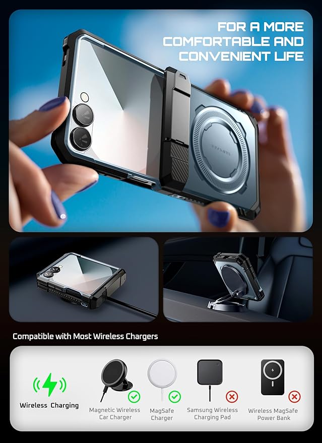 SUPCASE for Samsung Galaxy Z Flip 7 Case with Stand & Front Screen Protector (Unicorn Beetle Grip), [Support MagSafe] [Hinge Protection] Full Body Military-Grade Rugged Back Phone Cover, Tilt