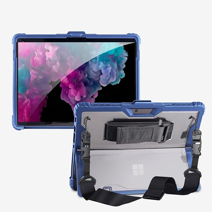 AOAO for Microsoft Surface Pro 8 Case with Shoulder Strap, Hand Strap, Stylus Pen Holder, Rugged, Shock-Absorbing and Drop-Resistant-Blue
