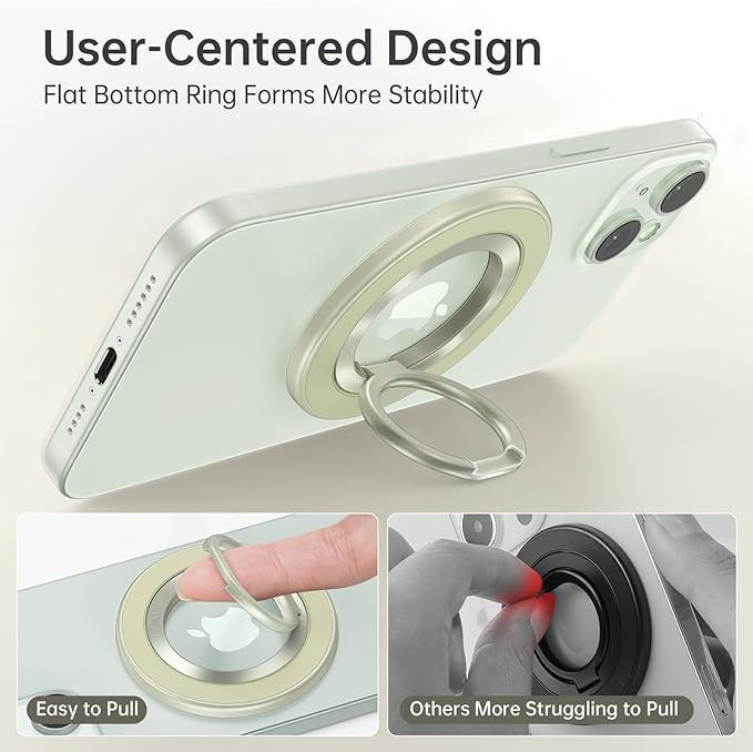 SYNCWIRE Magnetic Phone Ring Holder for MagSafe, 360° Rotation Cell Phone Grip Stand Finger Ring Kickstand Two-Sided Magnet Compatible with iPhone 17 Pro Max 16 15 14 13 12 MagSafe Accessories