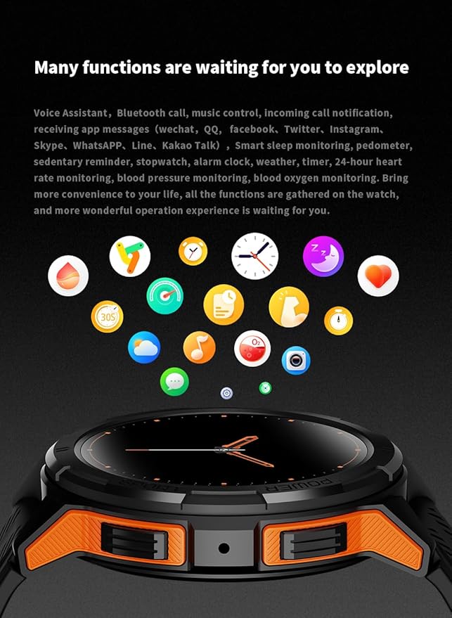 Military-Style Smartwatch for Men,5ATM Waterproof, 1.43" AMOLED HD Display, 123+ Sport Modes, 24/7 Health Monitoring, Answer/Make Calls, for iOS/Android (Orange)