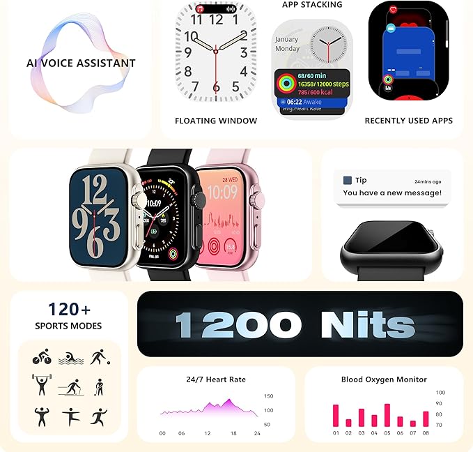 Smart Watch for Men Women, Bluetooth Call, 120+Sports Modes Fitness Tracker, Sleep Tracking, Step & Calorie Counter, IP68 Water Resistant Smartwatchs for Android iPhone, lightweight Casual Beige