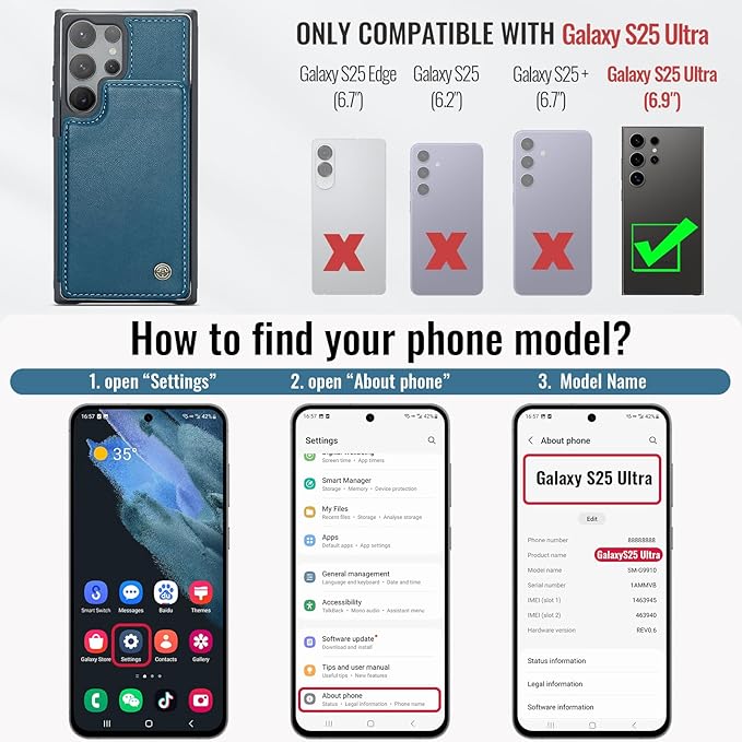 Vinich for Samsung Galaxy S25 Ultra Wallet Case with Card Holder, RFID Blocking Credit Slots Kickstand Shockproof Phone Cover for Women Men, Blue