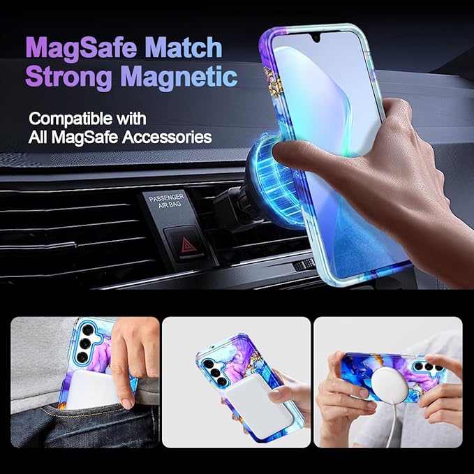 Casetego for Galaxy A16 5G Case,Compatible with MagSafe,[Military Grade Drop Test] Full Body Protection Slim Shockproof Rugged Marble Women Case for Samsung Galaxy A16 5G 6.7 inch,Azure Blue