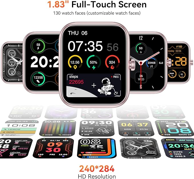 Smart Watch with Alexa Built-in, 1.83" HD Touchscreen, Bluetooth Calling Fitness Tracker, Health Monitor Heart Rate/Sleep Tracking, IP68 Waterproof, 120+ Sports Modes for Android iPhone (Pink)