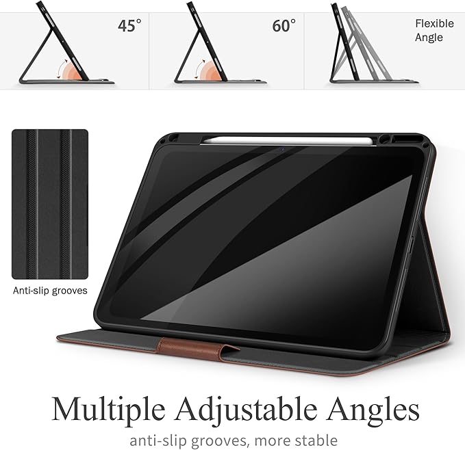 auaua Case for iPad Pro 13 Inch 2024 (M4), with Pencil Holder and Pocket, Multiple Viewing Angles, Magnetic Closure, Auto Sleep/Wake (Brown)