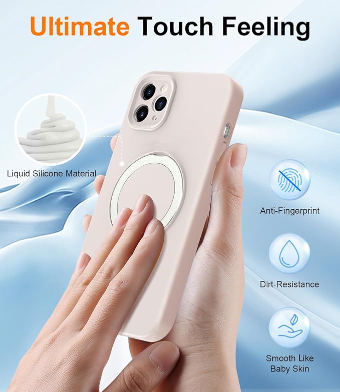 ZHK Liquid Silicone Designed for iPhone 11 pro max Case with Magnet Stand, [Precise Camera Lens Protection][Mil-Grade Drop Shockproof][Soft Anti-Scratch Microfiber Lining] Slim Fit Cover, Beige