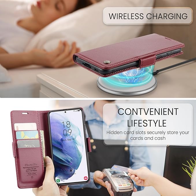 Case for Samsung Galaxy S21 Wallet Case, RFID Blocking PU Leather Flip Folio Cover Card Holder Kickstand Shockproof Phone Case Compatible with Samsung Galaxy S21, Red