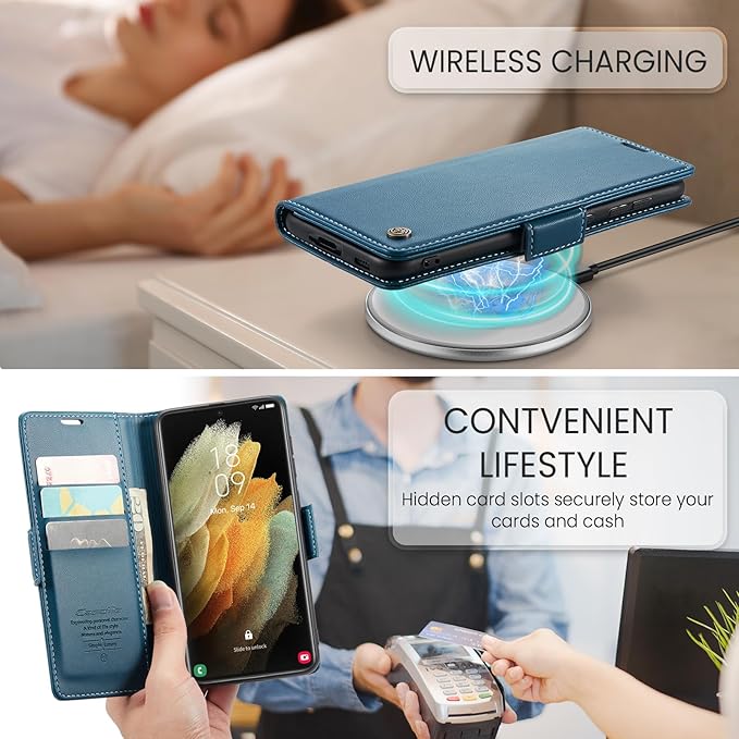 Case for Samsung Galaxy S21 Ultra Wallet Case, RFID Blocking PU Leather Flip Folio Cover Card Holder Kickstand Shockproof Phone Case Compatible with Samsung Galaxy S21 Ultra, Blue