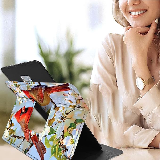 for Walmart Onn 10.4" Tablet Pro 2023 (Model:100110603) Case Dluggs 360 Degree Rotating Smart Protective Stand Cover for Walmart Onn 10.4 Inch Pro Tablet-White Flowers Rred Birds