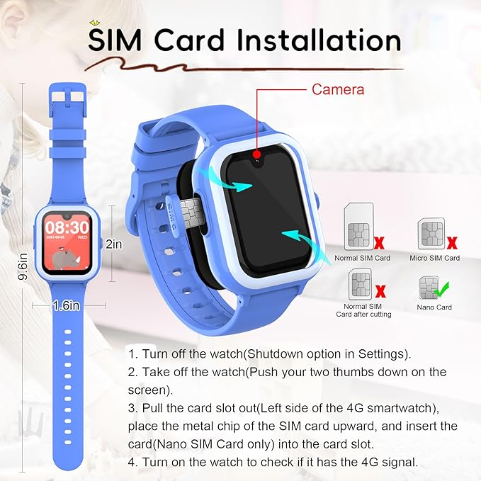 Wonlex 4G GPS Kids Smartwatch with SIM Card, 1.78" AMOLED Large Touch Screen Smart Watch for Kids, Boys Girls Phone Watch with Video Voice Calls, SOS, Camera, Pedometer, Alarm, Game(Blue)