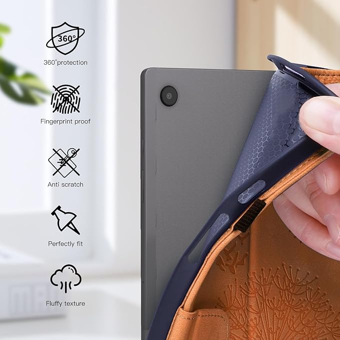 Dandelion Cover for Galaxy Tab A9 Plus Case (SM-X210/X216/X218, 11 Inch 5G), Artsy Design, Premium Faux Leather Made, Card Slots, Kickstand, Brown