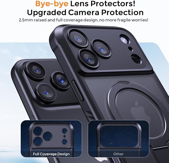 MOCCA Compatible with iPhone 17 Pro Case with Magnetic Invisible Stand [Full Camera Protection] [Compatible with Magsafe] Military Drop Shockproof Translucent Matte Phone Case Cover 6.3",Black