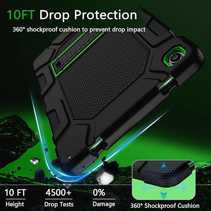 Rantice Case for Samsung Galaxy Tab A9+ / A9 Plus 11 Inch, Kids Case with Kickstand, Shockproof Rugged Cover for Samsung Galaxy Tab A9+ 11” 2023 Model (SM-X210/X216/X218), Black+Green