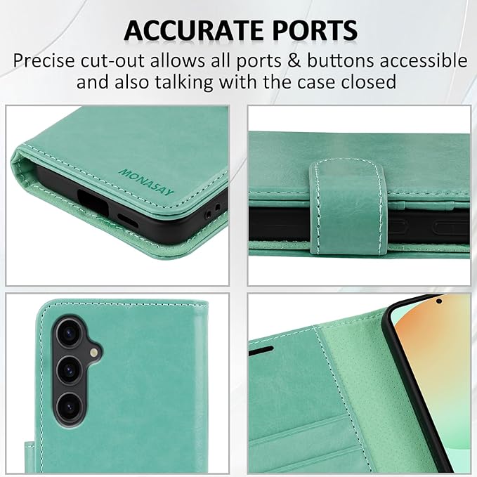 MONASAY Wallet Case Fit for Samsung Galaxy S24 FE 6.1 inch 5G,[RFID Blocking] Flip Folio Leather Cell Phone Cover with Credit Card Holder, Mint